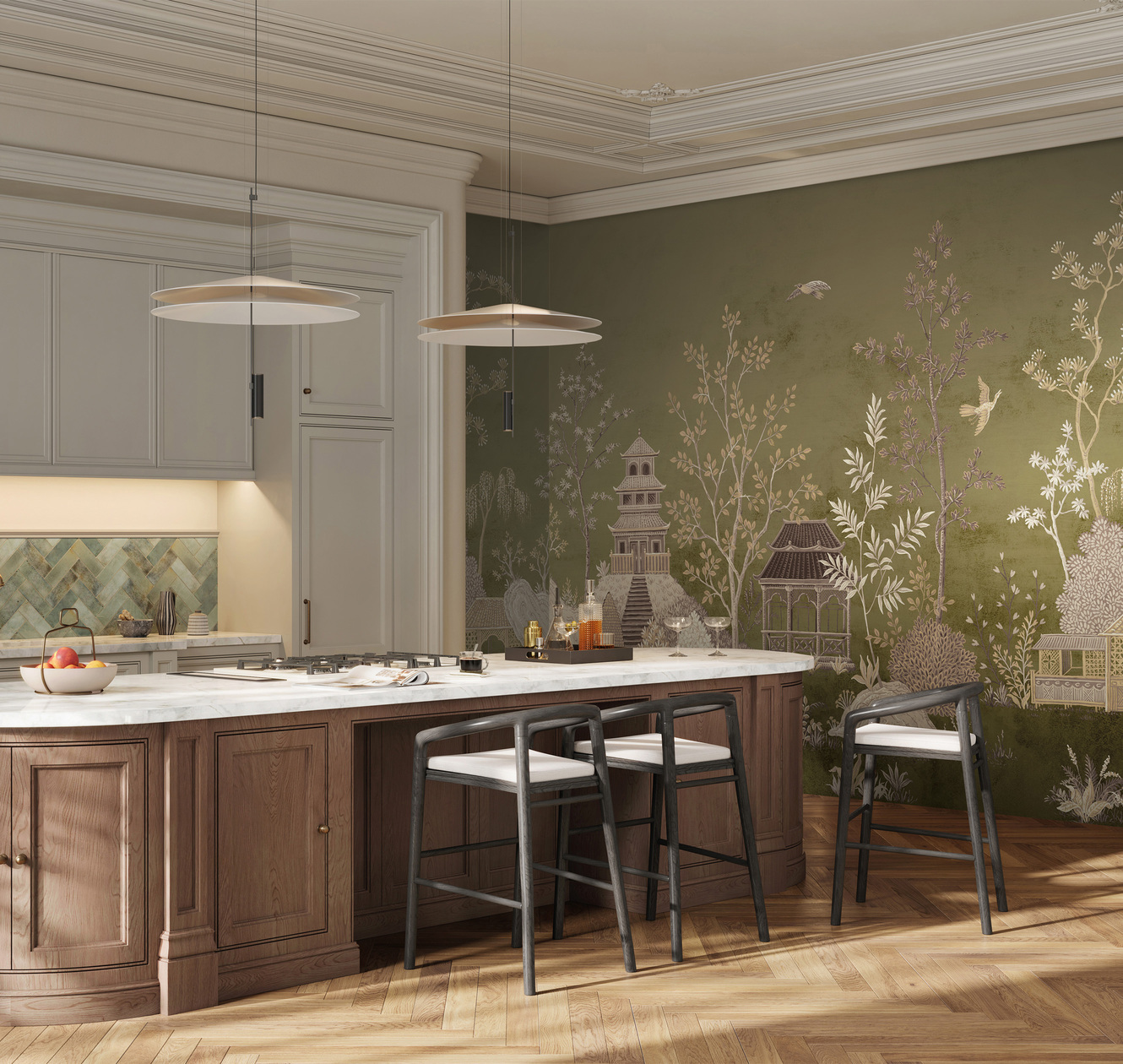 Панно Loymina Панорама Сад уединения PNR6 005 3×1 фото в интерьере